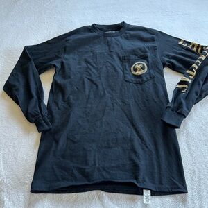 Stylish Black Long Sleeve Tee with Gold Accents
